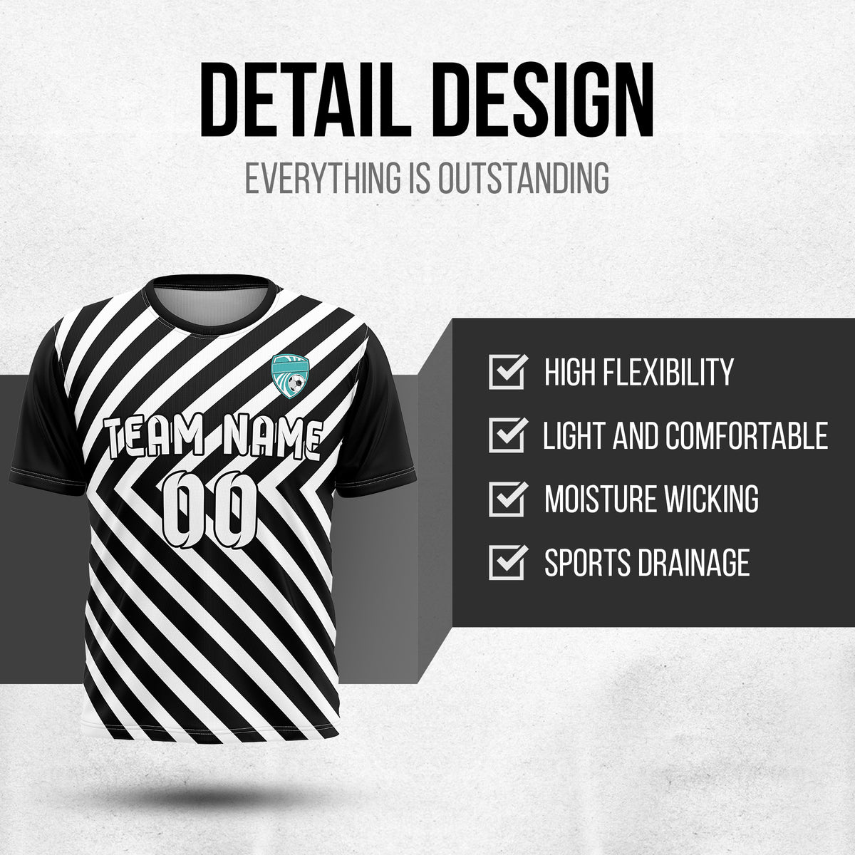 Custom SwiftStripe Black Soccer sport Tops Jersey