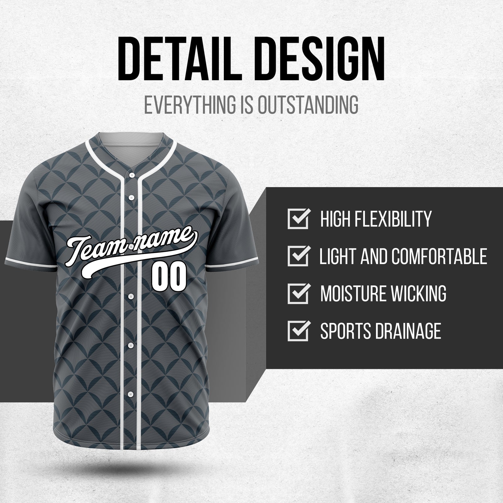 Custom Vertex Vibe Dark Grey Baseball Sports Jersey Personalized Uniform with Name & Number
