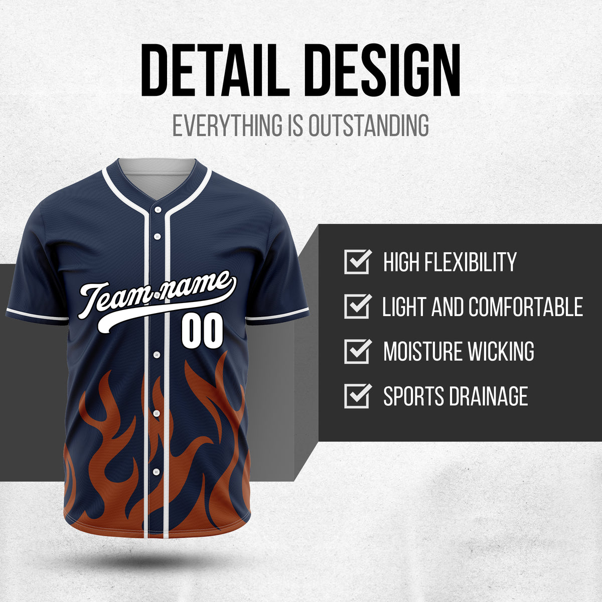 Custom Burnout Navy Baseball Sports Jersey Personalized Uniform with Name & Number
