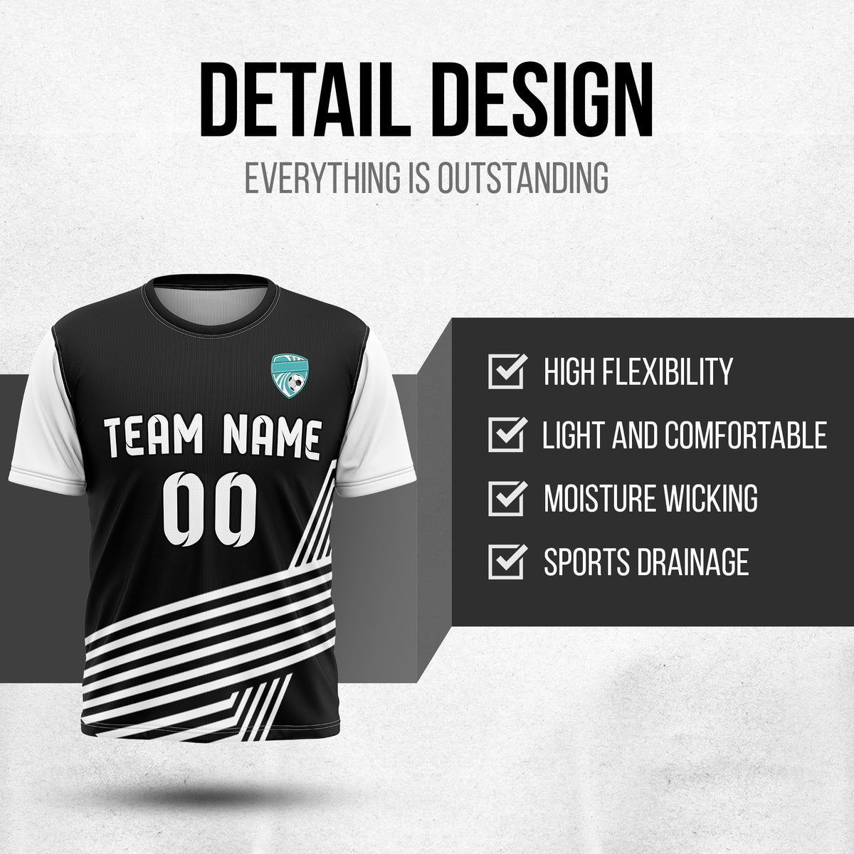 Custom Rapid Line R Side Pattern Soccer Black sport Tops Jersey