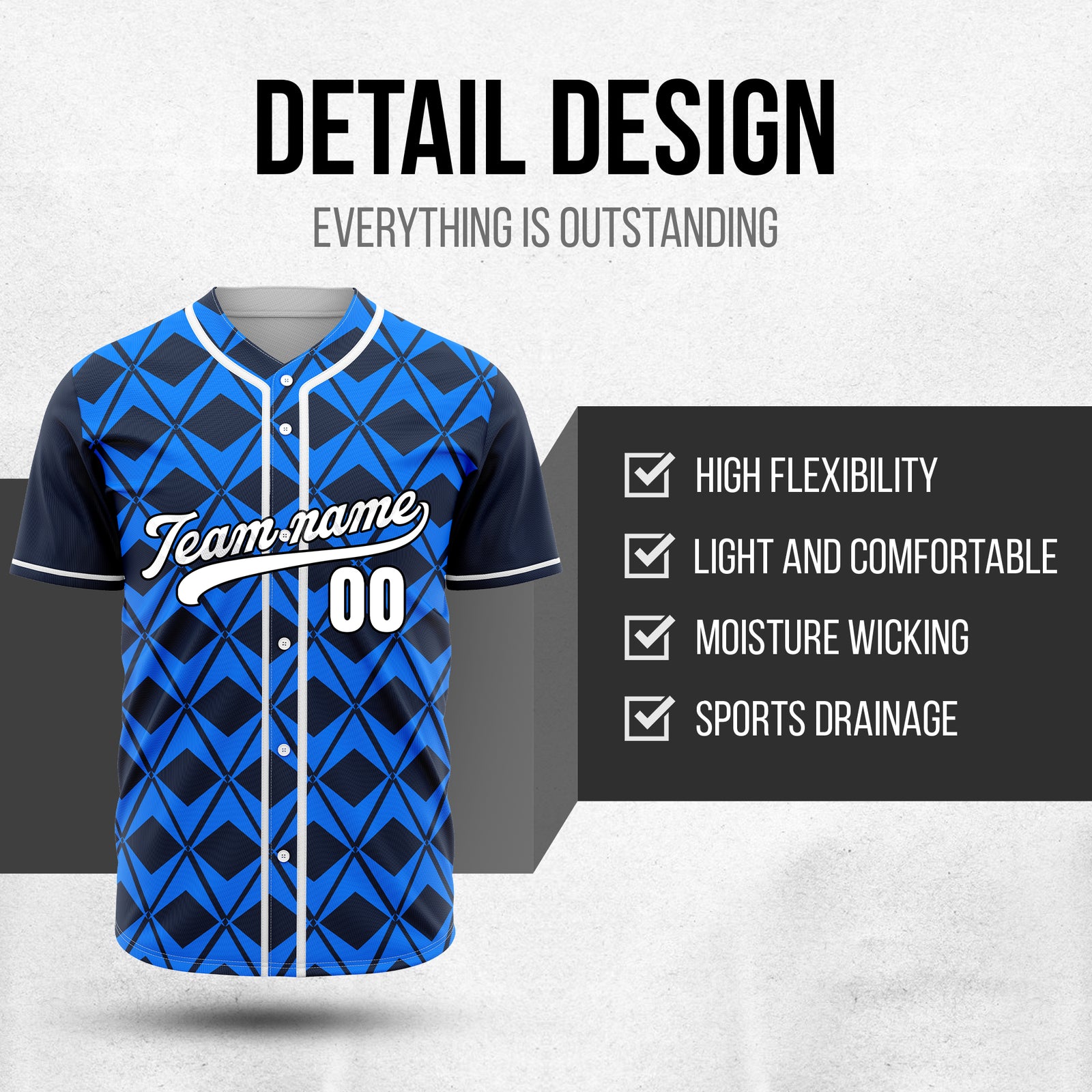 Custom Rhombus Blaze Navy Baseball Sports Jersey Personalized Uniform with Name & Number