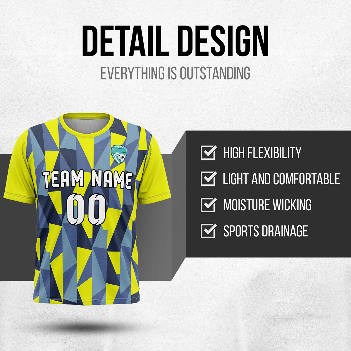 Custom Crystal R-Full Pattern Soccer Yellow Sport Tops Jersey