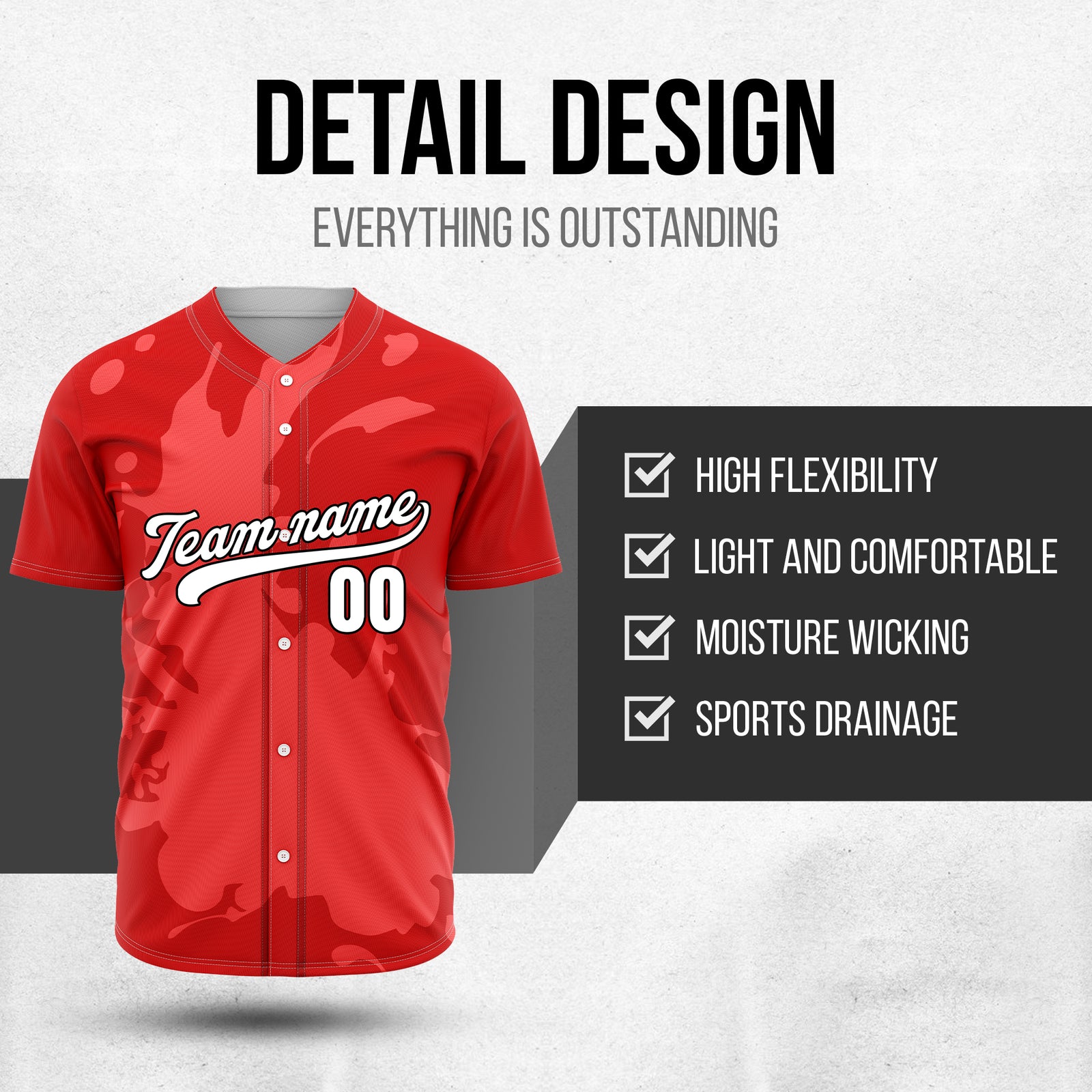 Custom Ink Splash Red Baseball Sports Jersey Personalized Uniform with Name & Number