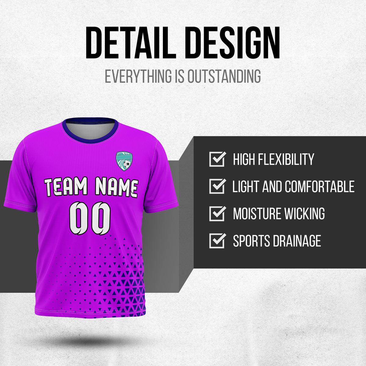 Custom Tri-Edge R Side Pattern Soccer Purple Sport Tops Jersey