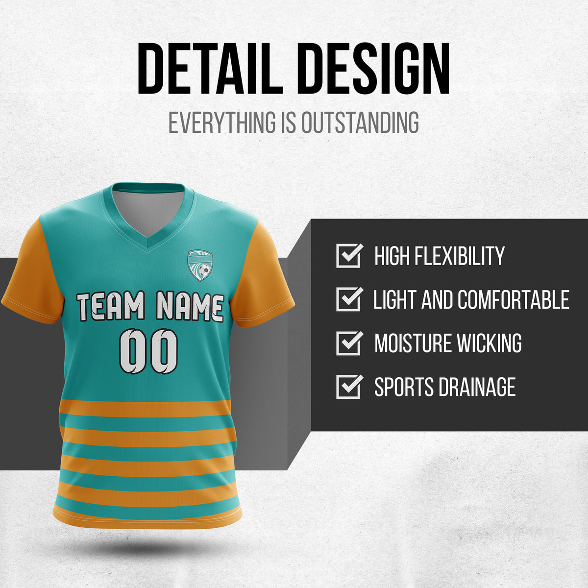 Custom BaseLine V Stripe Pattern Teal Soccer sport Tops Jersey