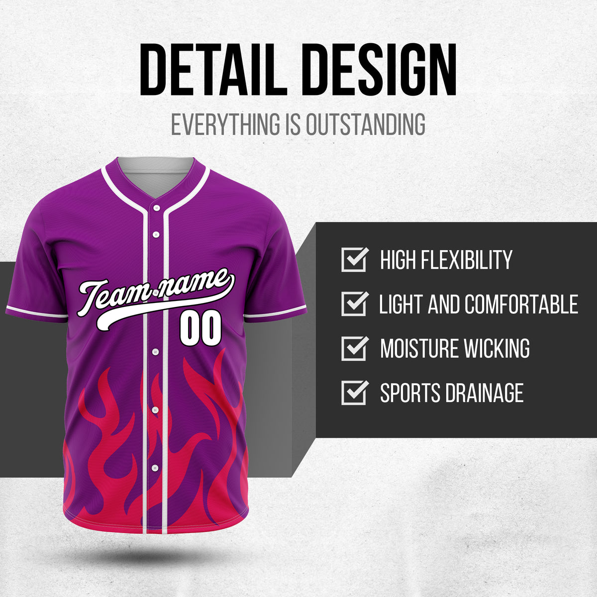 Custom Burnout Purple Baseball Sports Jersey Personalized Uniform with Name & Number