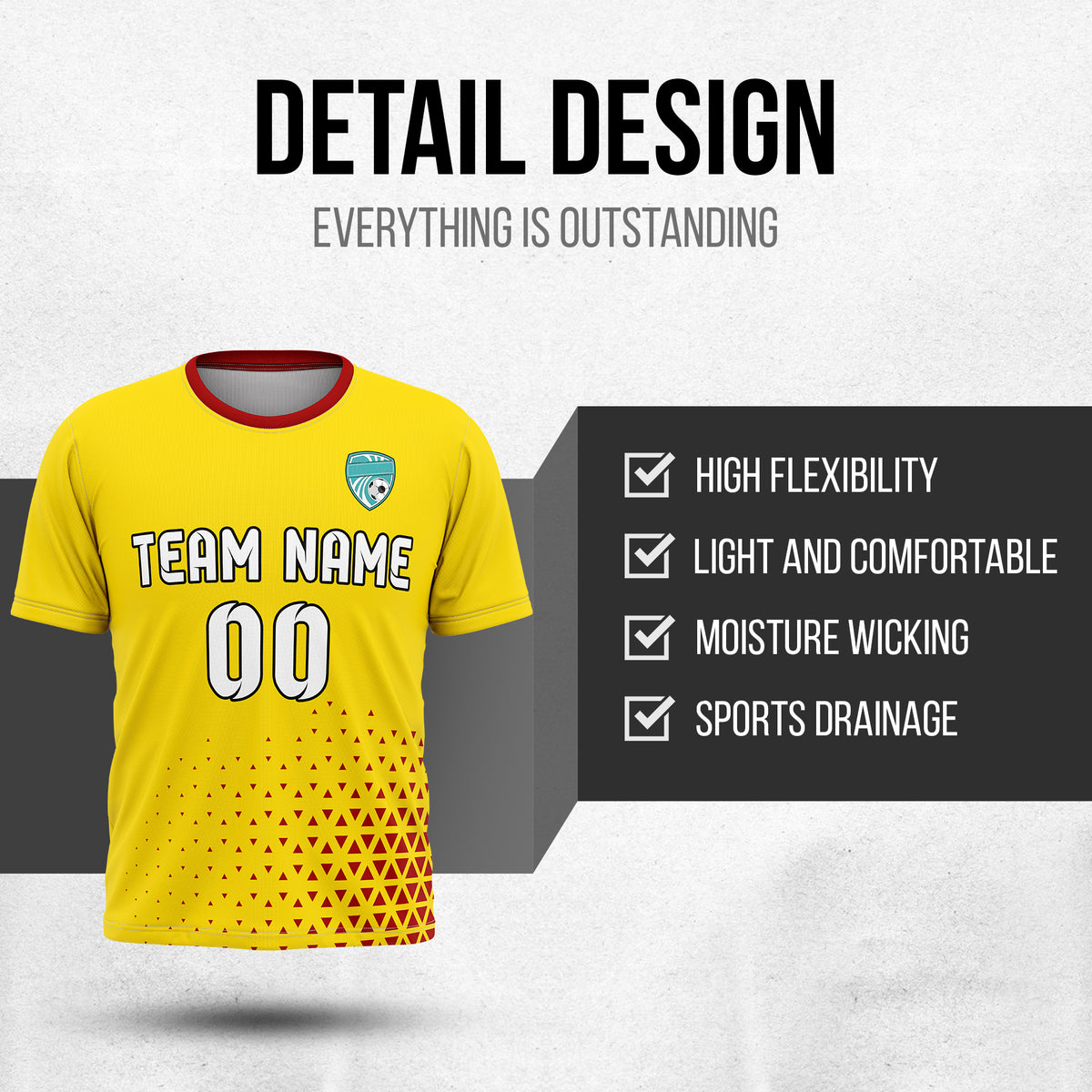 Custom Tri-Edge R Side Pattern Soccer Yellow Sport Tops Jersey