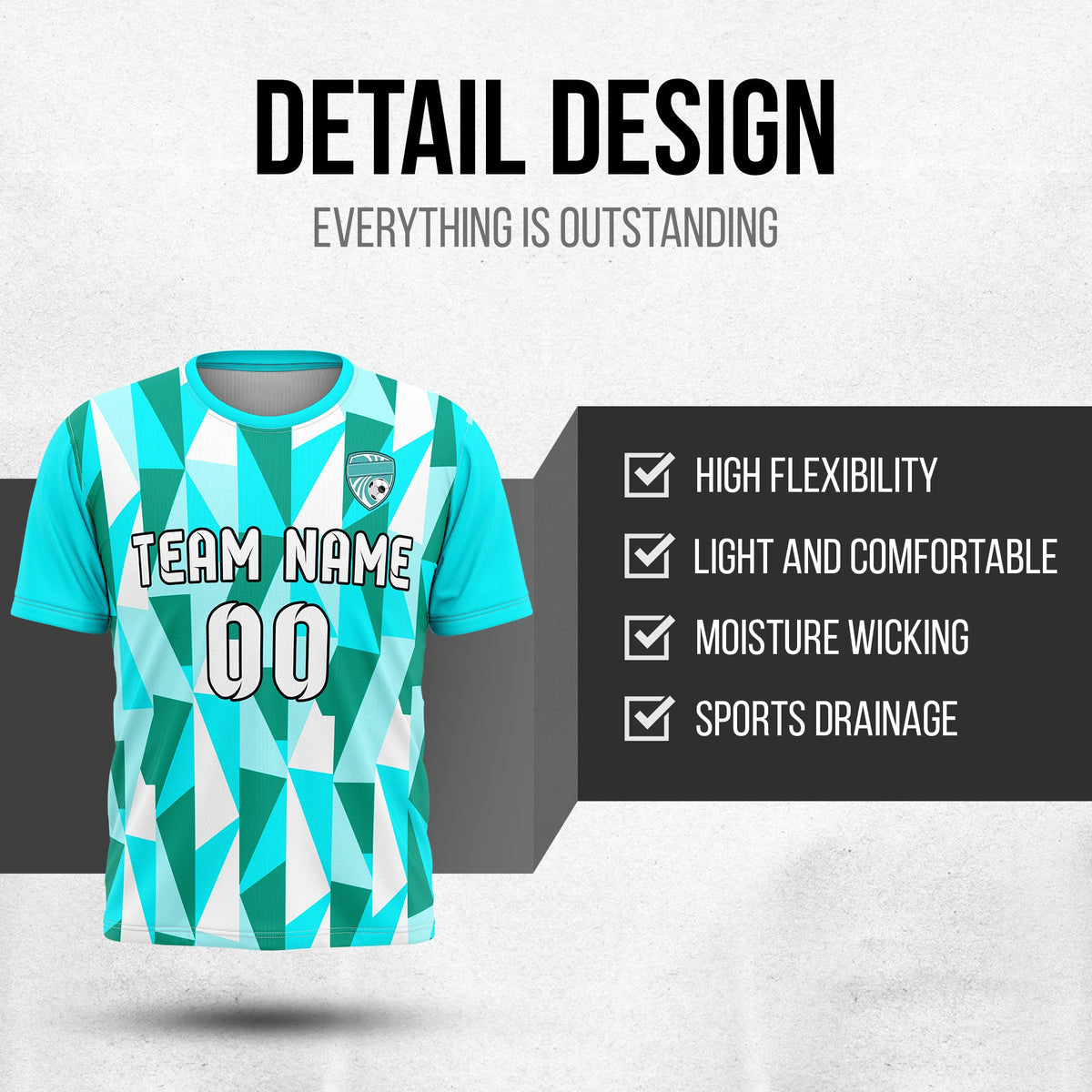 Custom Crystal R-Full Pattern Soccer Aqua Sport Tops Jersey
