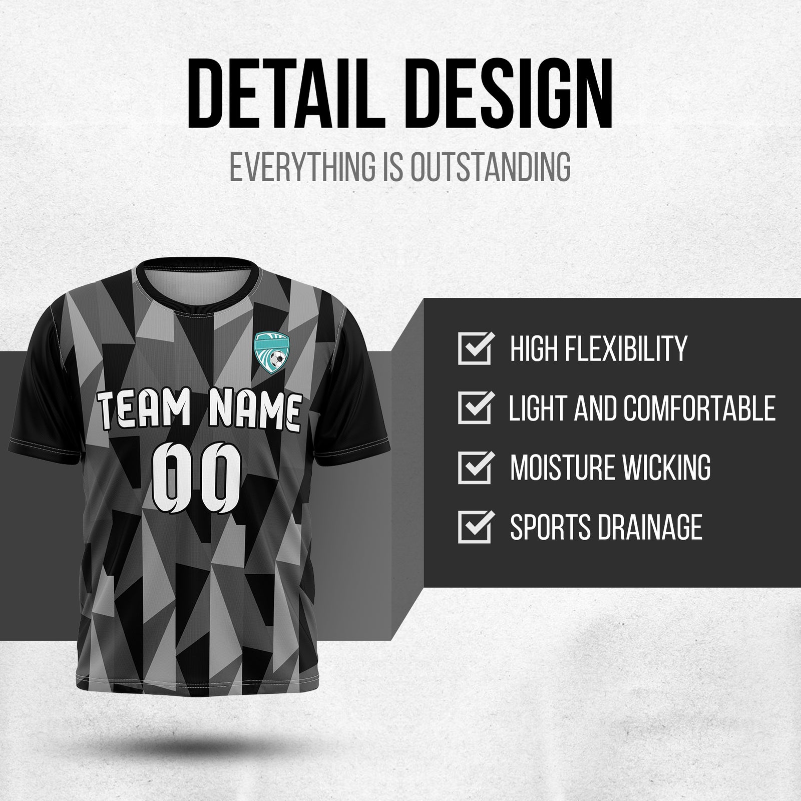 Custom Crystal R-Full Pattern Soccer Black Sport Tops Jersey