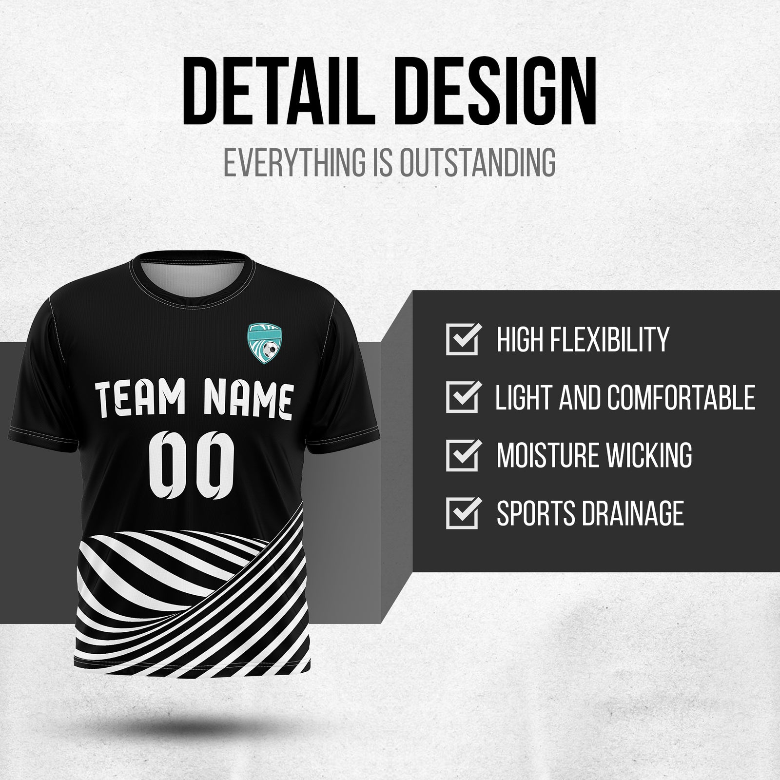 Custom WaveLine Stripe Black Soccer sport Tops Jersey