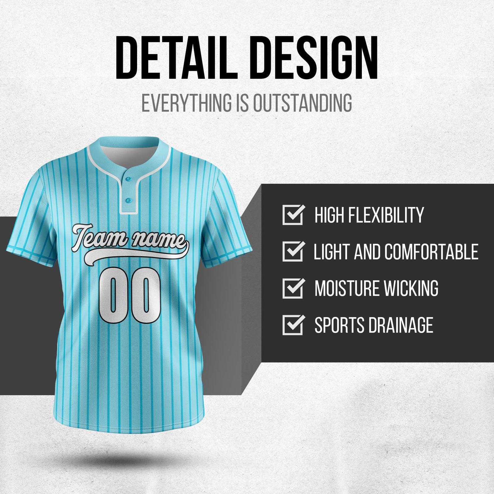 Custom Pinstripe Baseball Aqua Sports Jersey Personalized Uniform with Name & Number