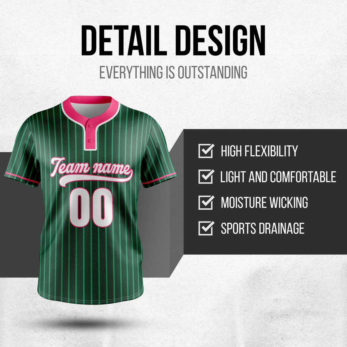 Custom Pinstripe Baseball Green Sports Jersey Personalized Uniform with Name & Number
