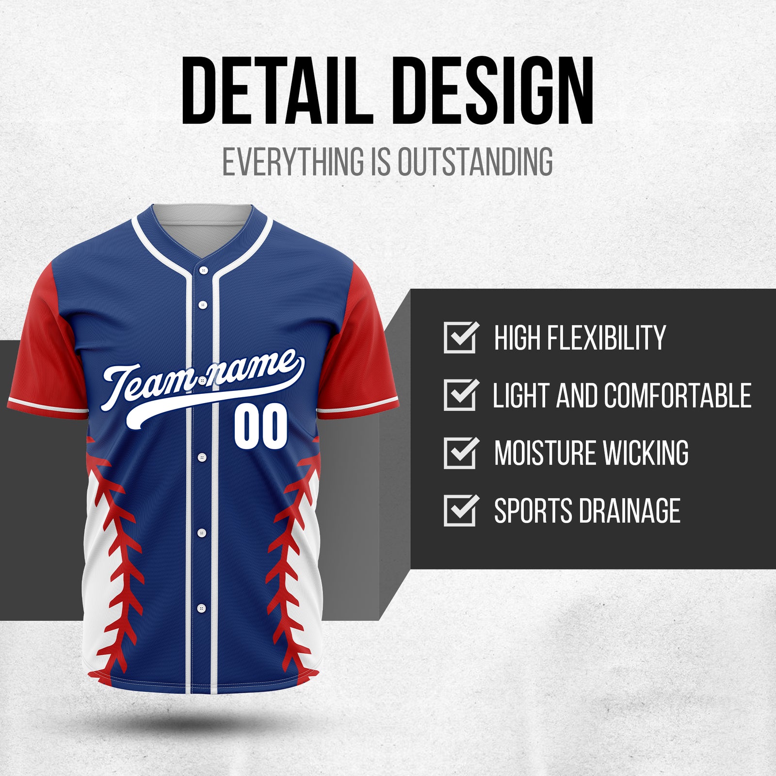 Custom Stitchline Baseball Blue Sports Jersey Personalized Uniform with Name & Number