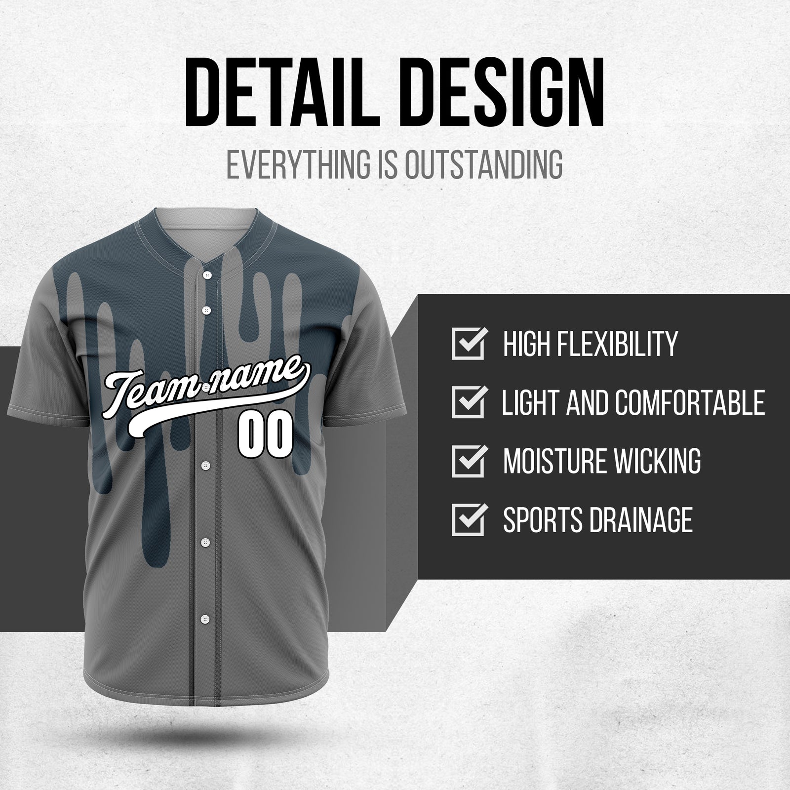 Custom Ink Drip Grey Sports Jersey Personalized Uniform with Name & Number