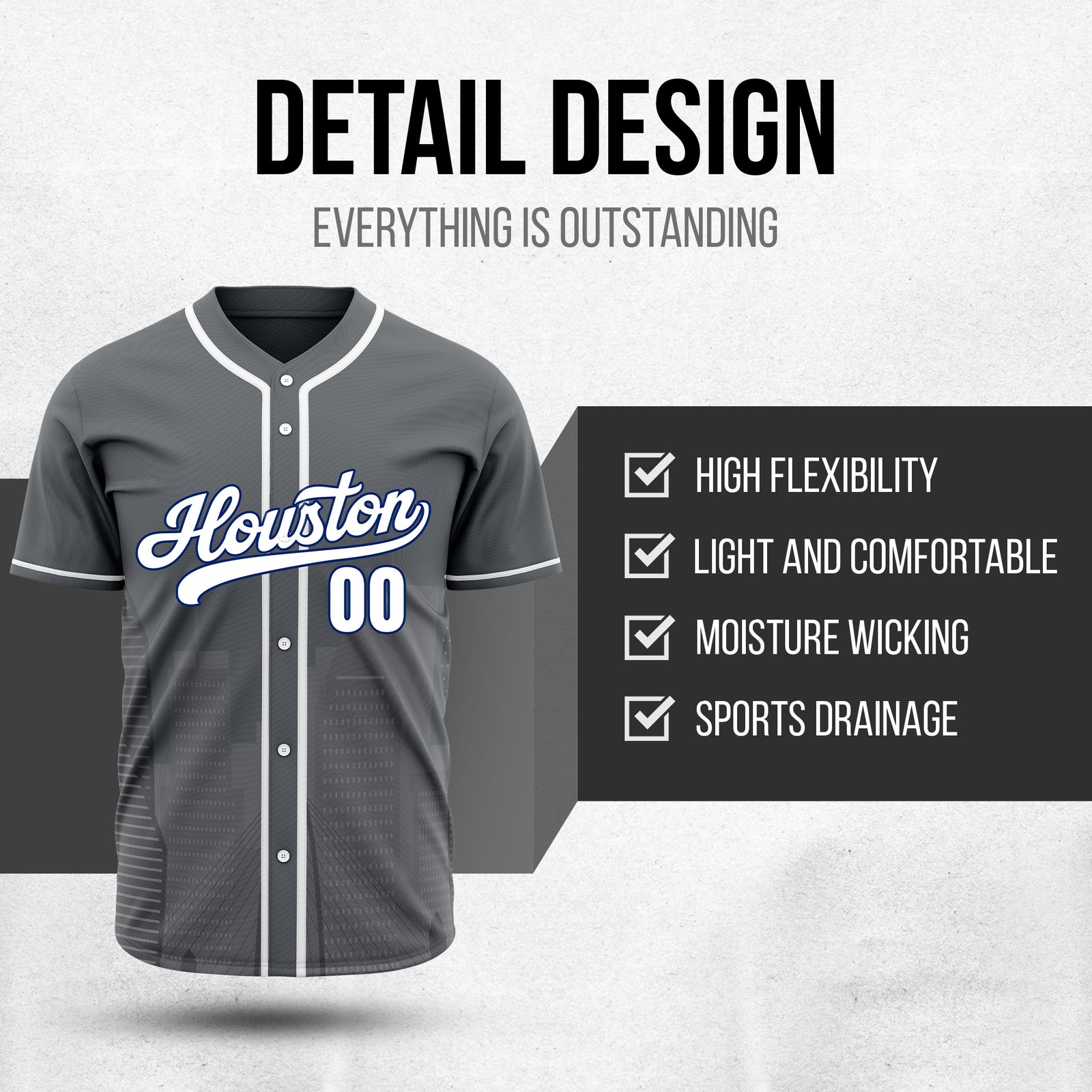 Custom City Pulse Dark Grey Baseball Sports Jersey Personalized Uniform with Name & Number