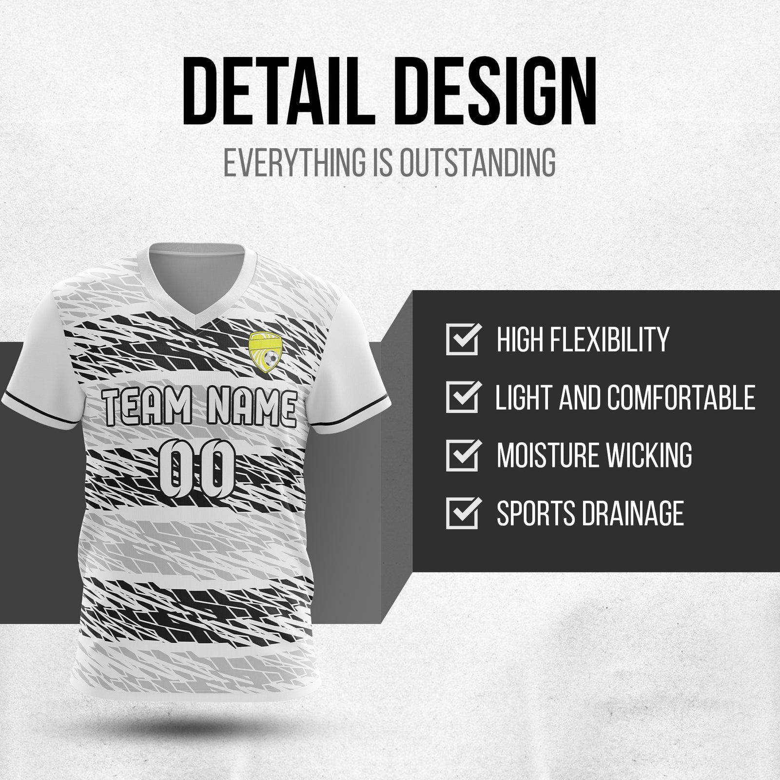 Custom Flare Strike V-Full Pattern White Soccer sport Tops Jersey