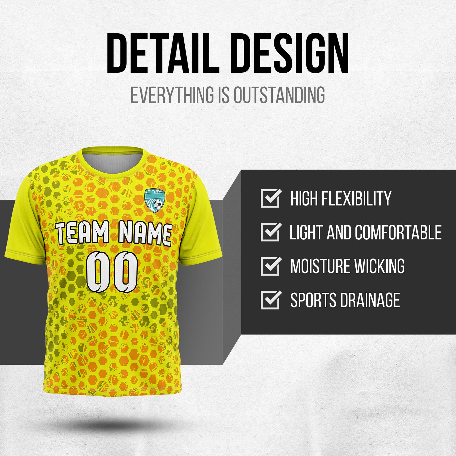 Custom Hex R-Full Pattern Soccer Yellow Sport Tops Jersey