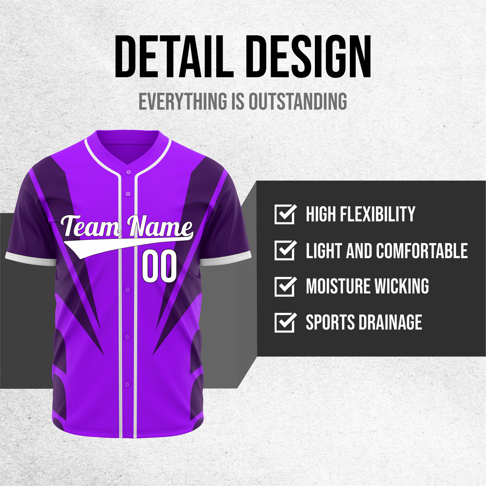 Custom Panel Flow Baseball Purple Sports Jersey Personalized Uniform with Name & Number