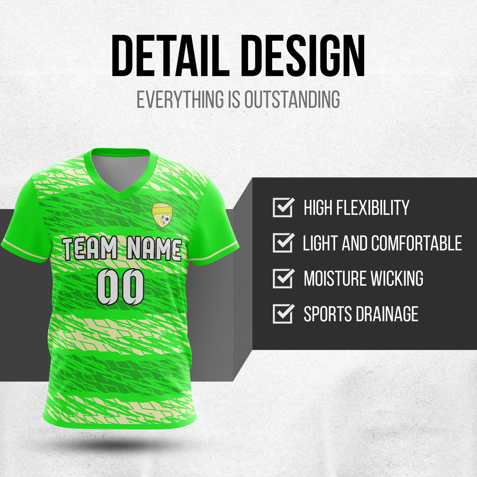 Custom Flare Strike V-Full Pattern Neon Green Soccer sport Tops Jersey