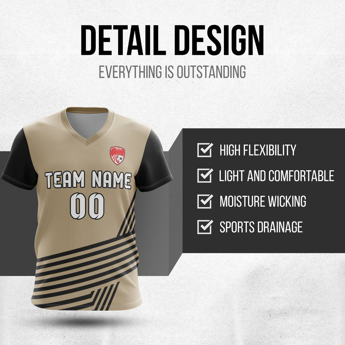 Custom Rapid Line V-Side Pattern khaki Soccer sport Tops Jersey