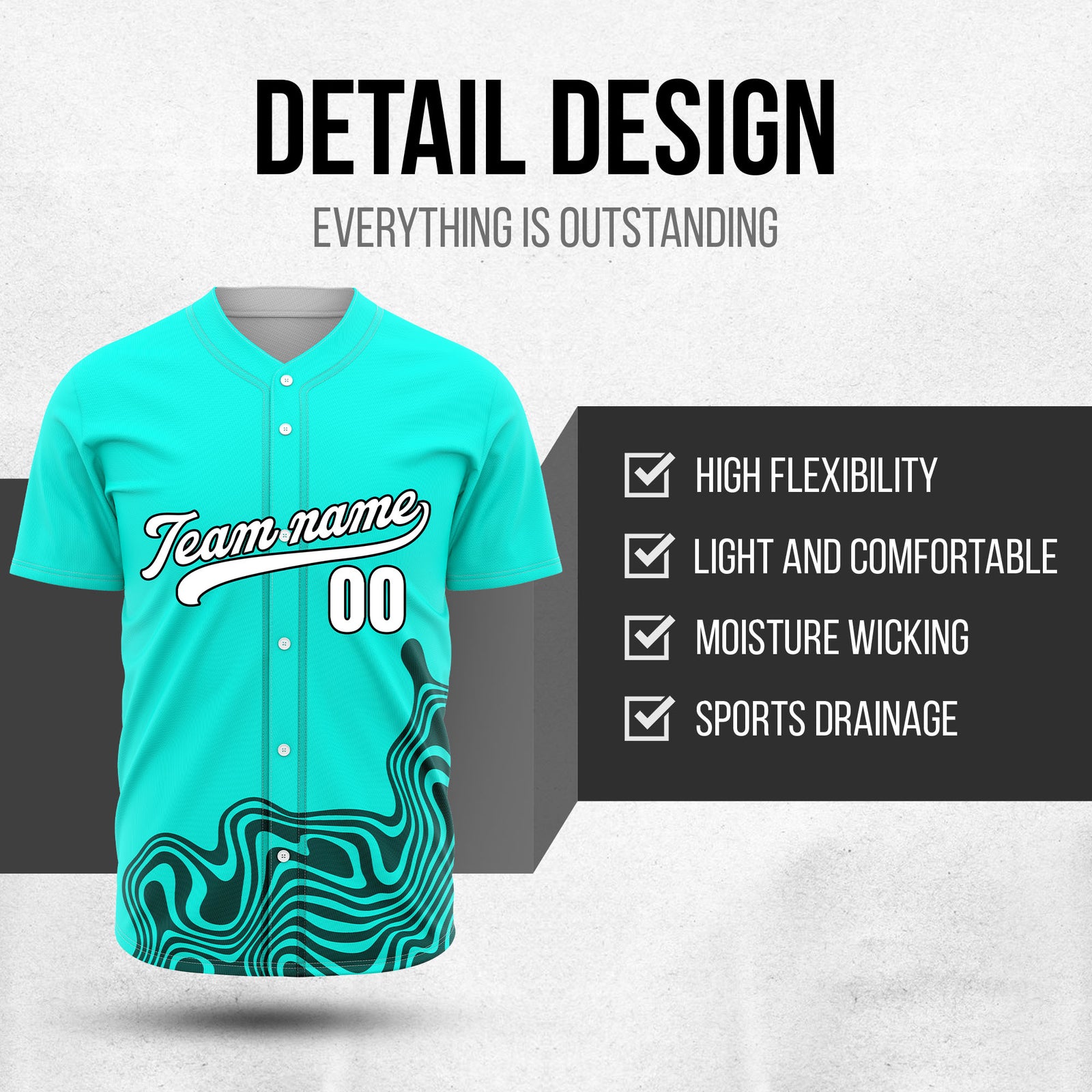 Custom Wave Aqua Baseball Sport Jersey Personalized Uniform with Name & Number