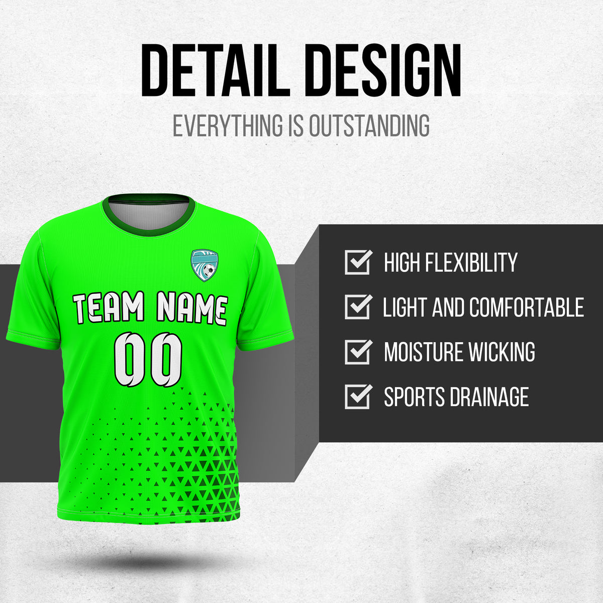 Custom Tri-Edge R Side Pattern Soccer Neon Green Sport Tops Jersey