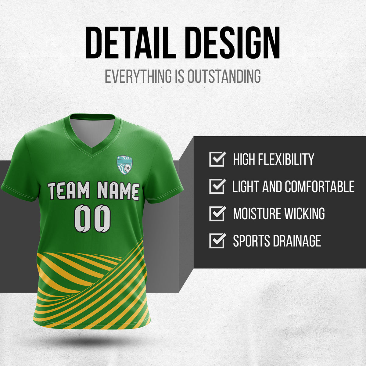 Custom WaveLine Stripe V-Neck Green Soccer sport Tops Jersey