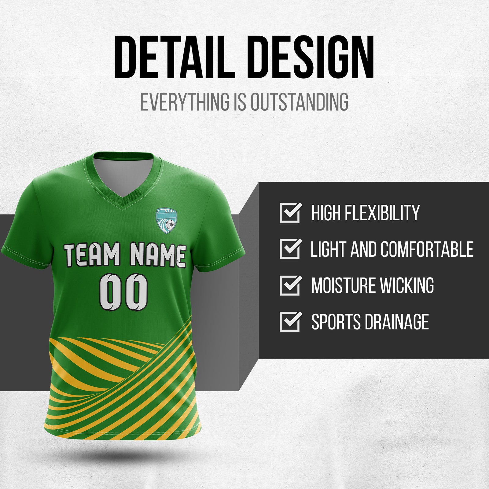 Custom WaveLine Stripe V-Neck Green Soccer sport Tops Jersey