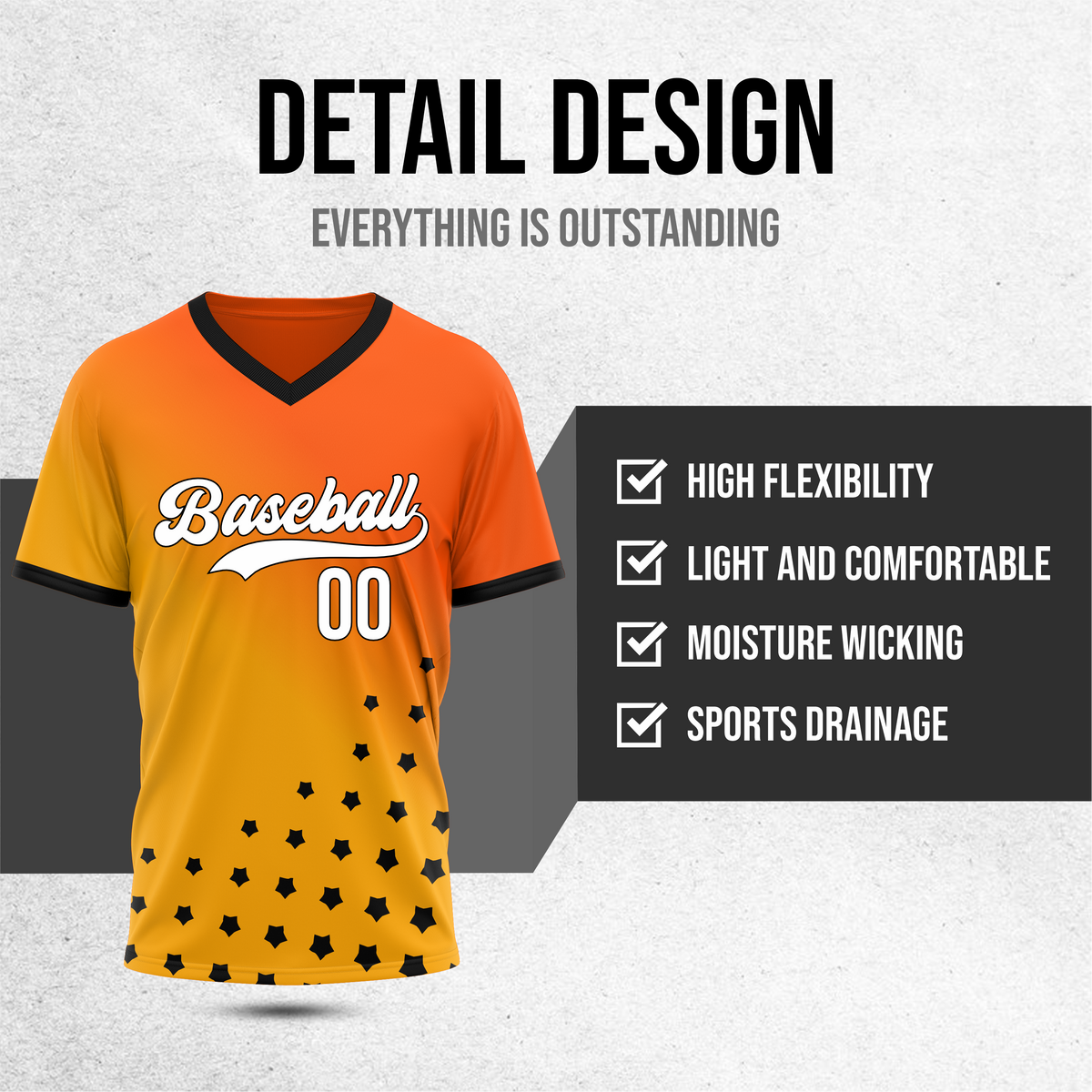 Custom Twilight Stars Baseball Orange Sports Jersey Personalized Uniform with Name & Number