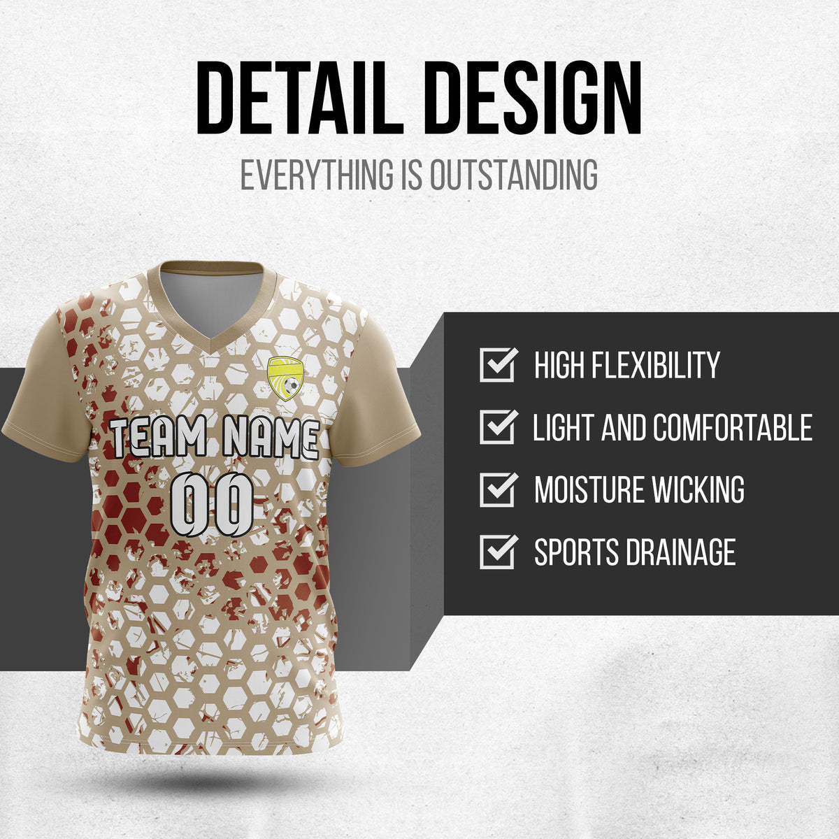 Custom Hex V-Full Pattern khaki Soccer sport Tops Jersey