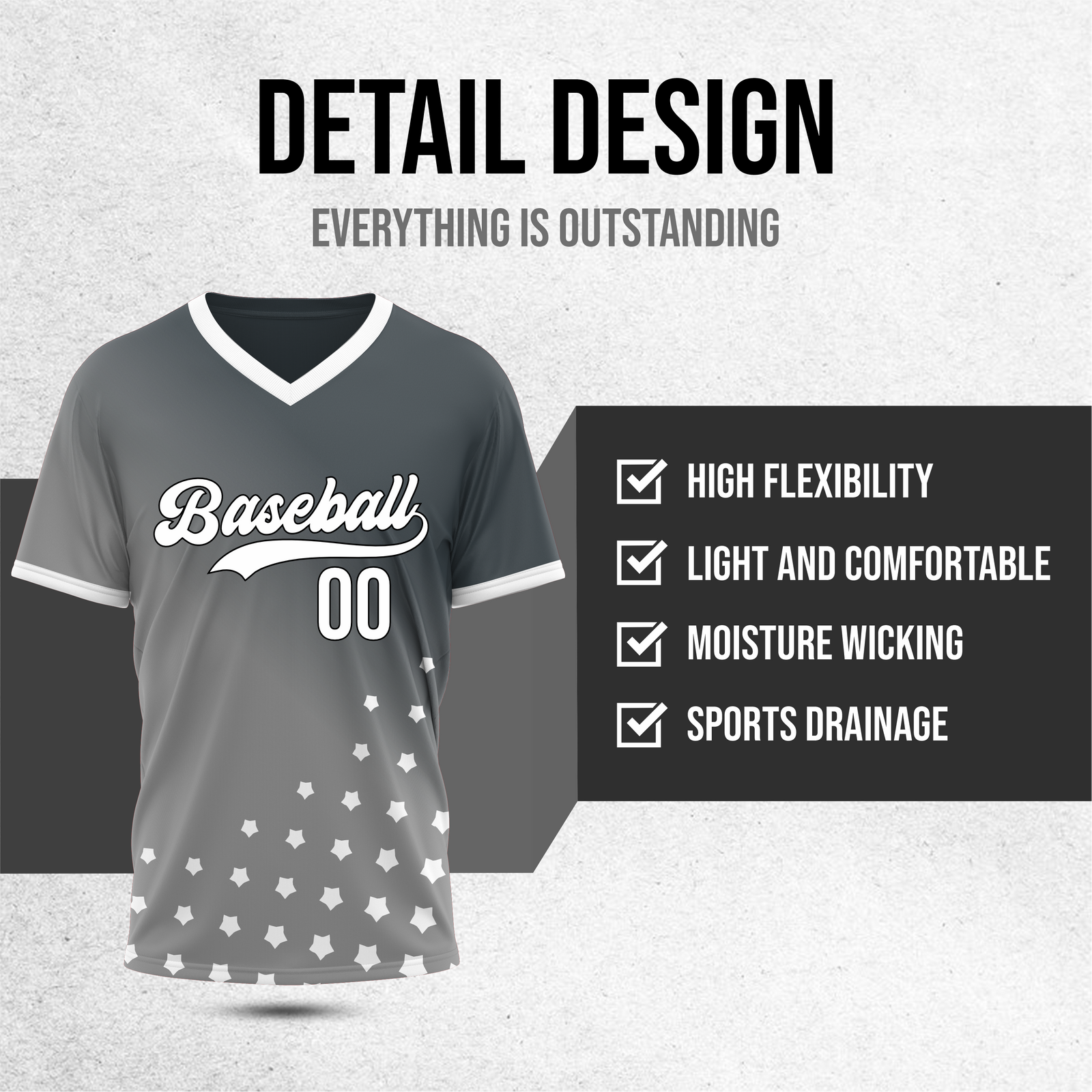 Custom Twilight Stars Baseball Grey Sports Jersey Personalized Uniform with Name & Number