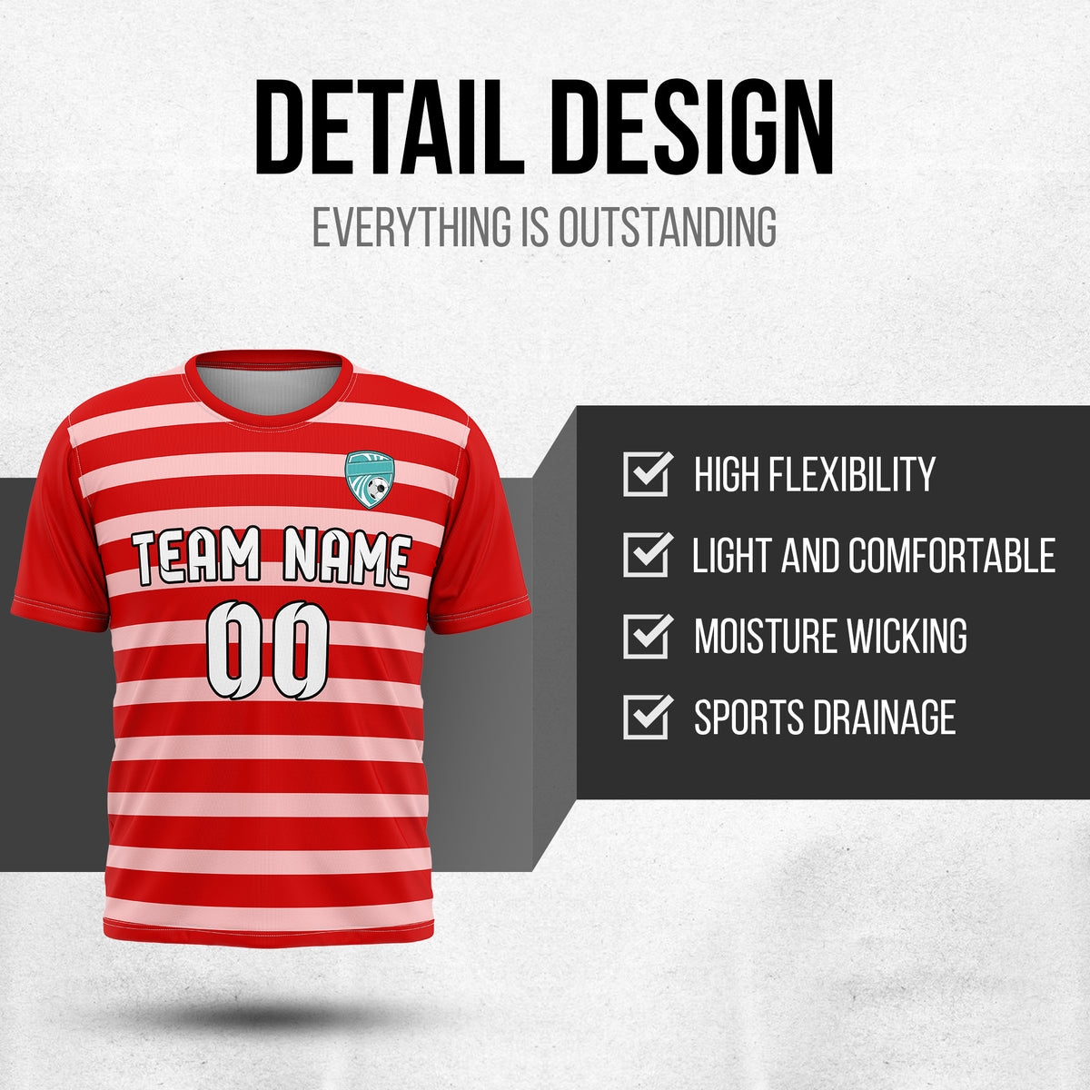 Custom Royal Stripe Red Soccer sport Tops Jersey