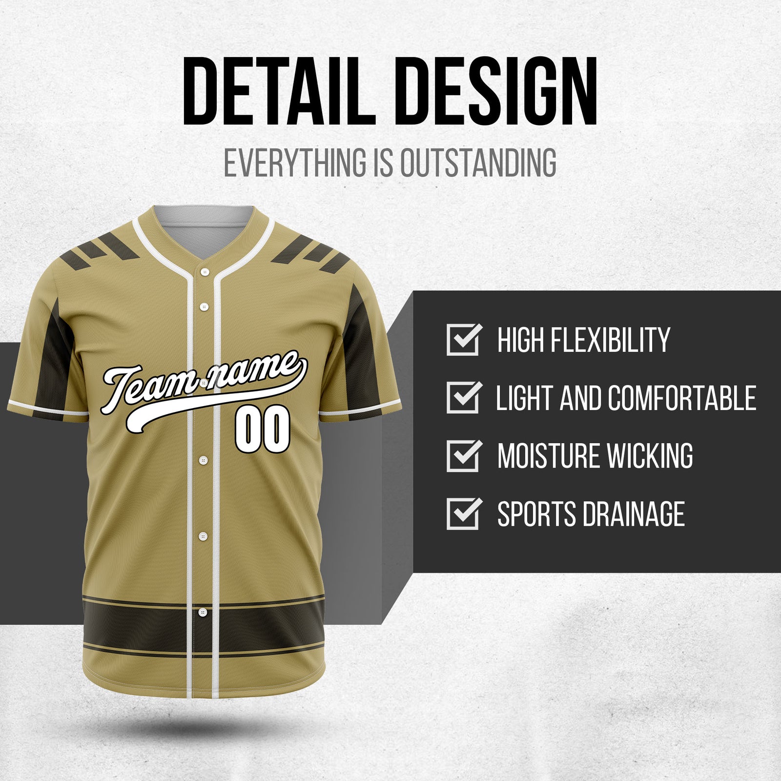 Custom Radiant Strike Khaki Raglan Style Baseball Sports Jersey Personalized Uniform with Name & Number