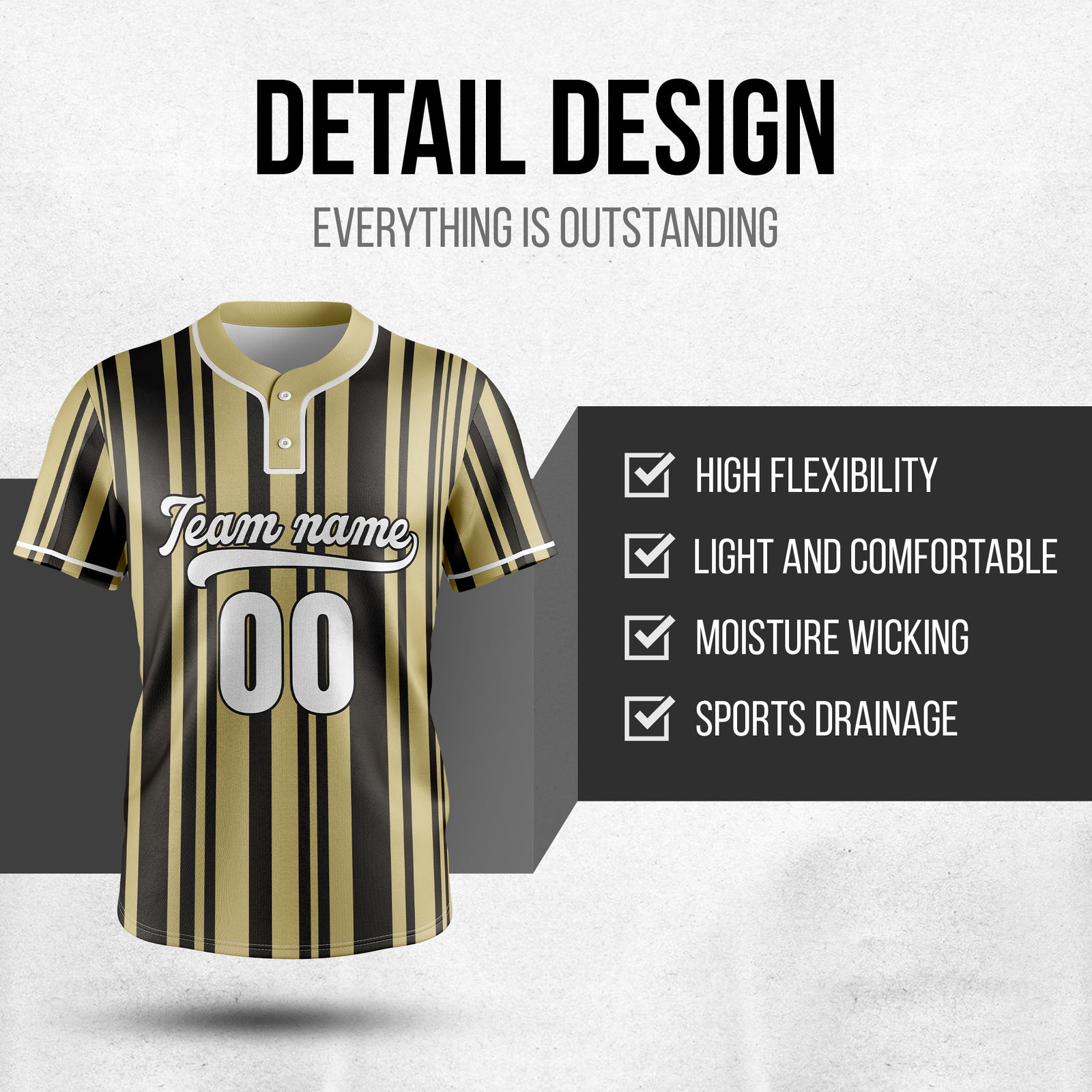 Custom Stripe Fusion Khaki Baseball Sports Jersey Personalized Uniform with Name & Number