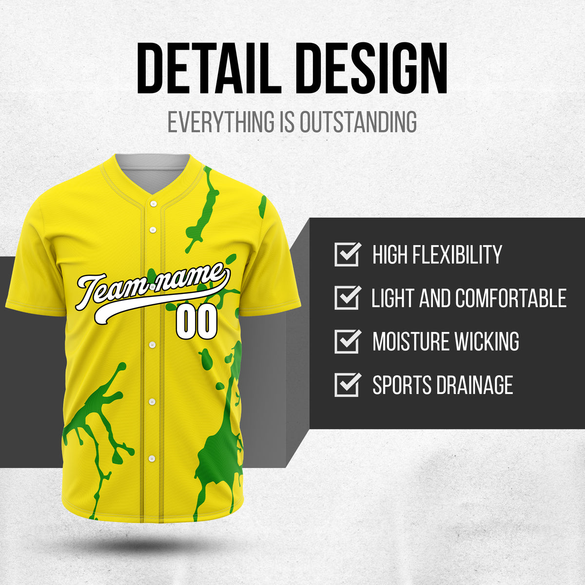 Custom Ink Paint Pop Yellow Sports Jersey Personalized Uniform with Name & Number