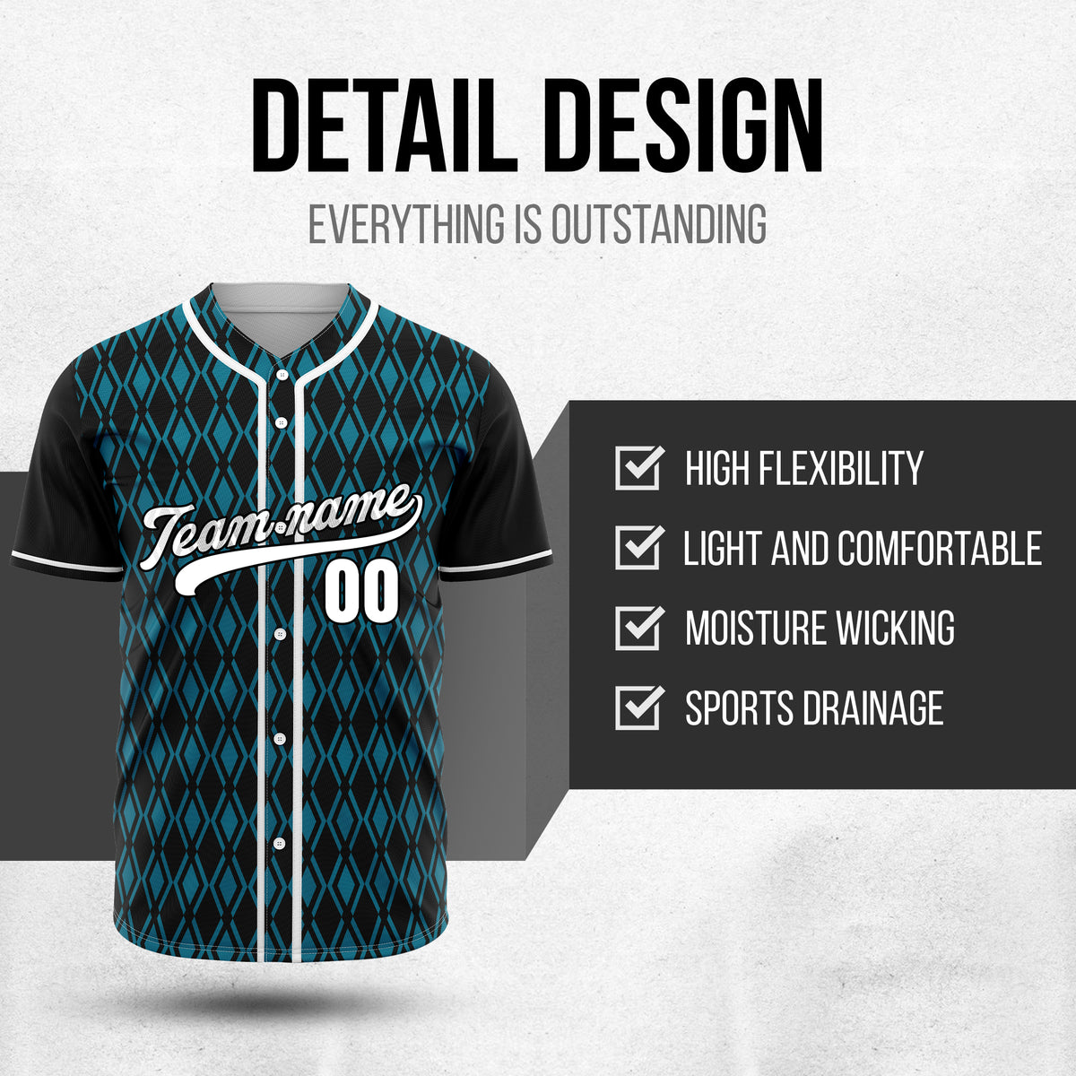 Custom Rhombic Edge Black Baseball  Sports Jersey Personalized Uniform with Name & Number