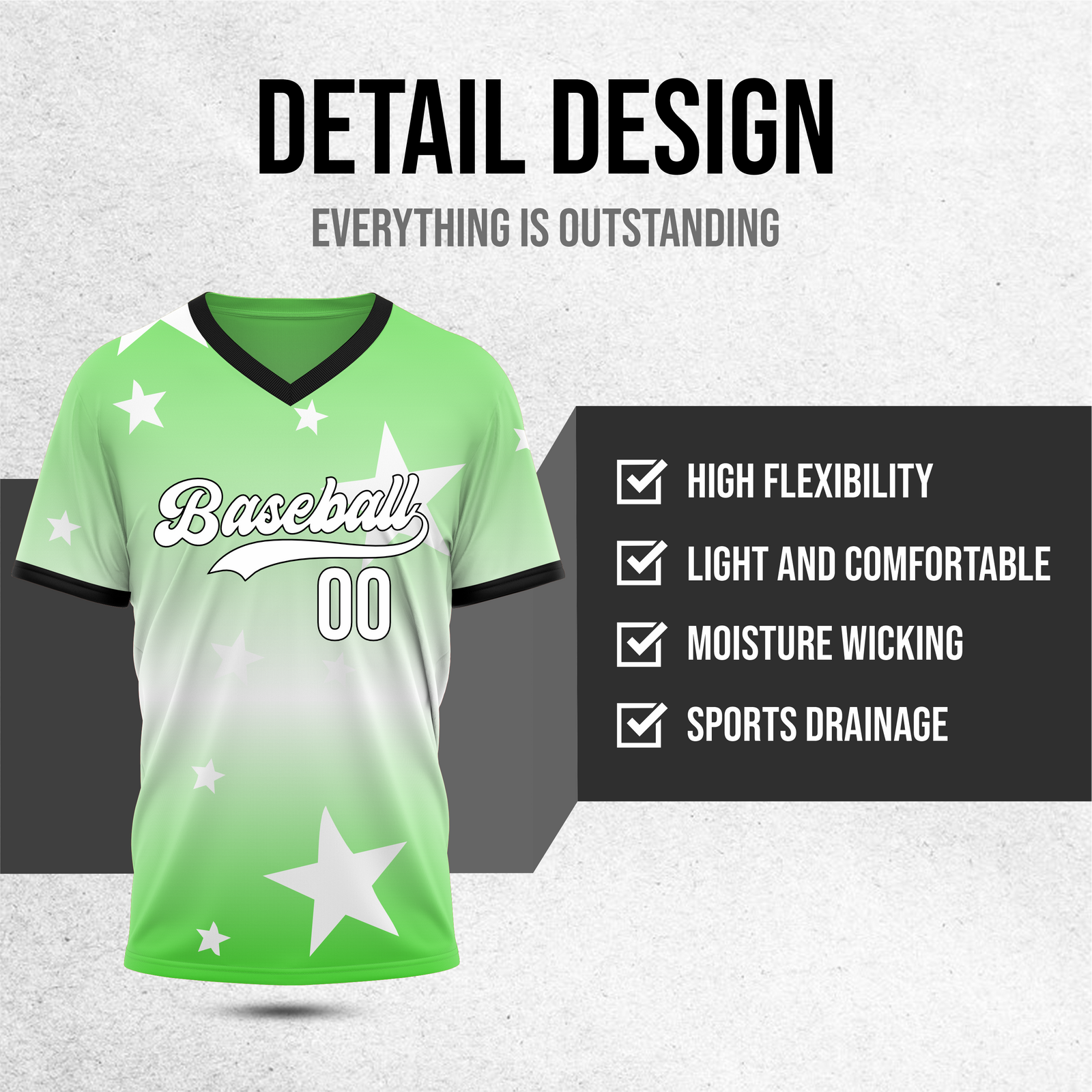Custom Starfall Gradient Baseball Green Sports Jersey Personalized Uniform with Name & Number
