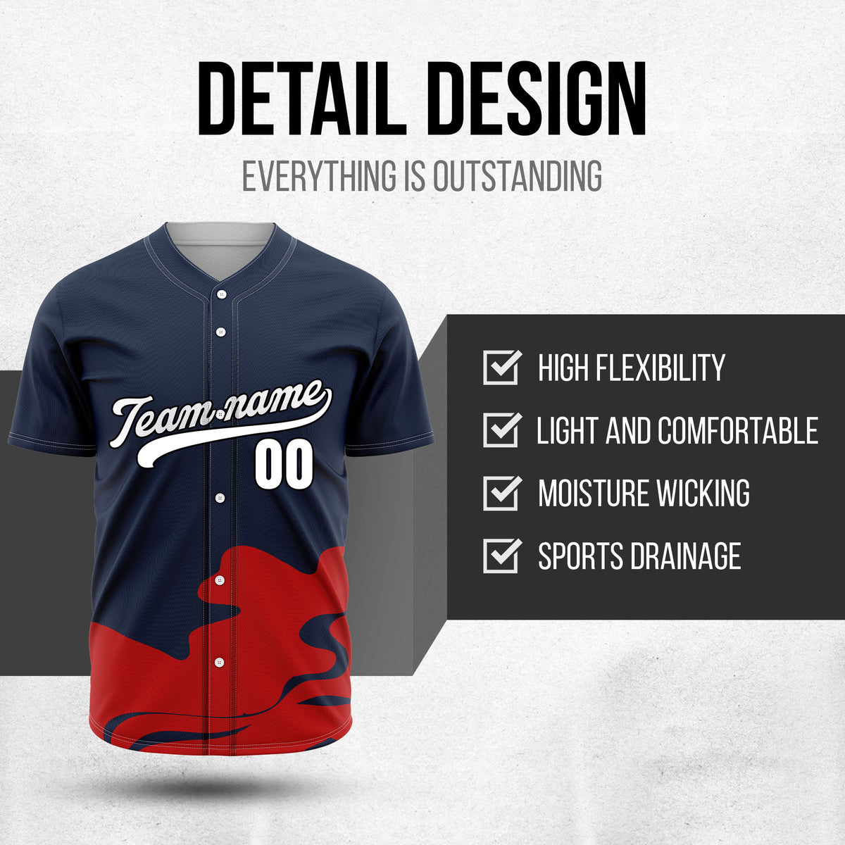 Custom Wave Navy Baseball Sports Jersey Personalized Uniform with Name & Number