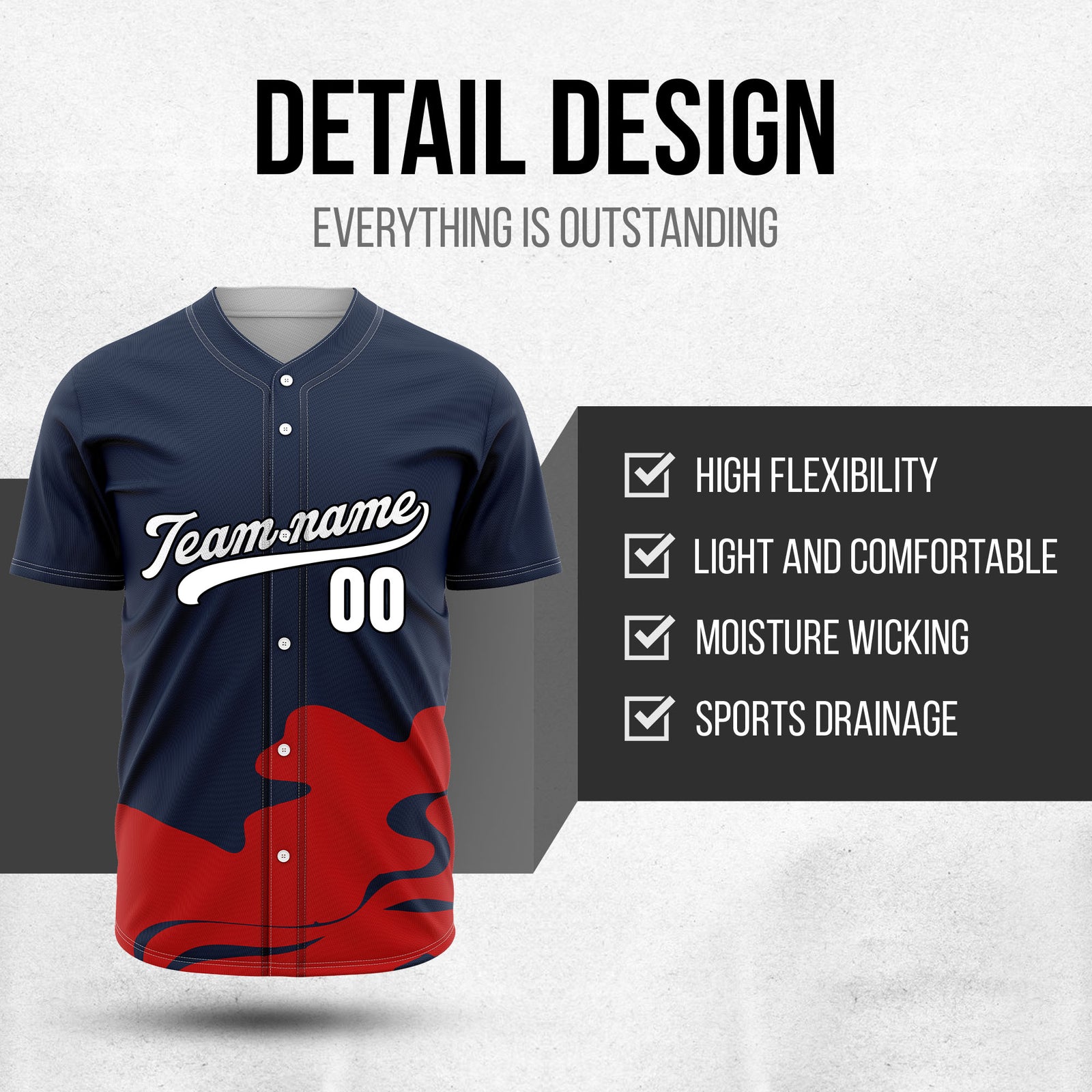 Custom Wave Navy Baseball Sports Jersey Personalized Uniform with Name & Number