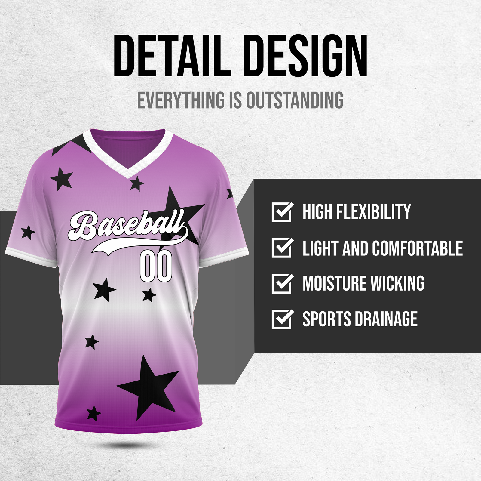 Custom Starfall Gradient Baseball Purple Sports Jersey Personalized Uniform with Name & Number