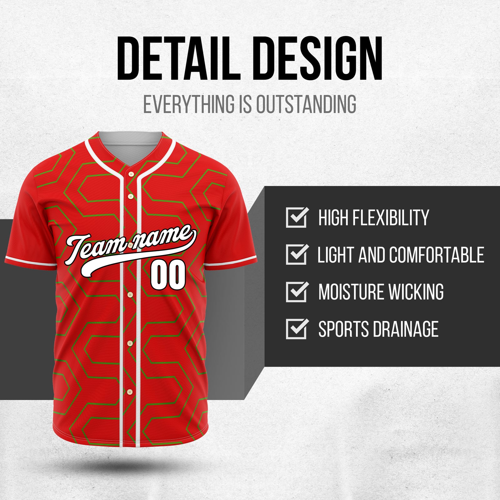 Custom Rhombus Rush Red Baseball Sports Jersey Personalized Uniform with Name & Number