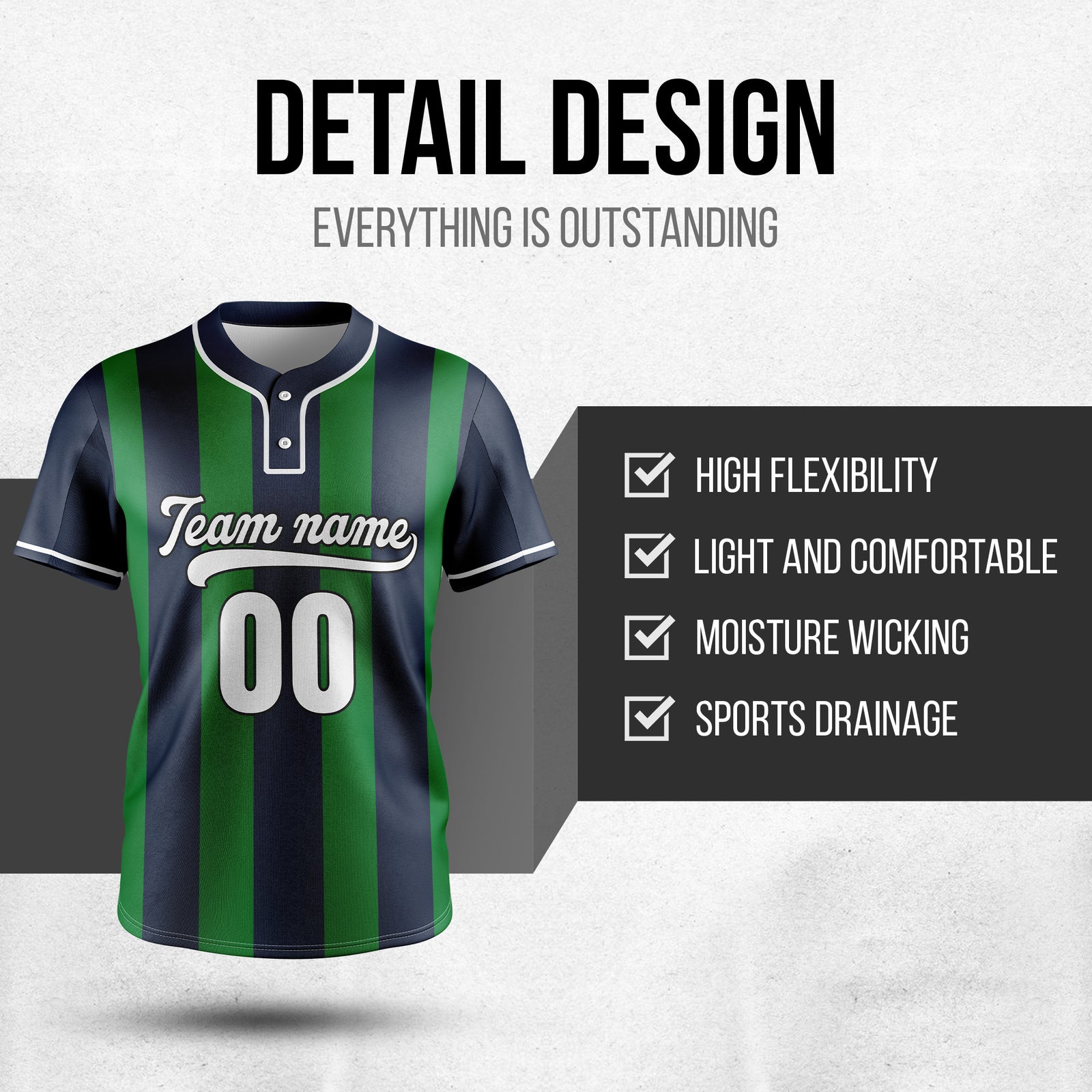 Custom Dual Stripe Navy Baseball Sports Jersey Personalized Uniform with Name & Number