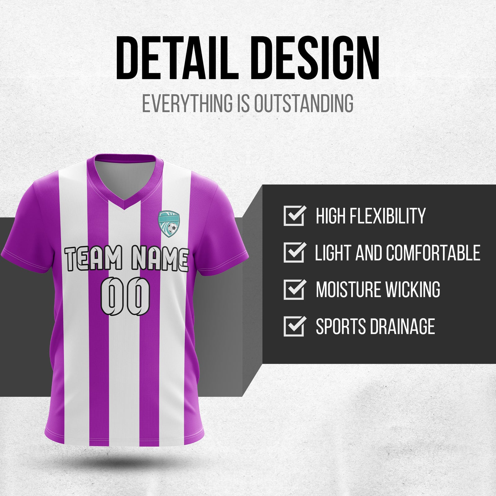 Custom Striker Stripe V-Neck Purple Soccer sport Tops Jersey
