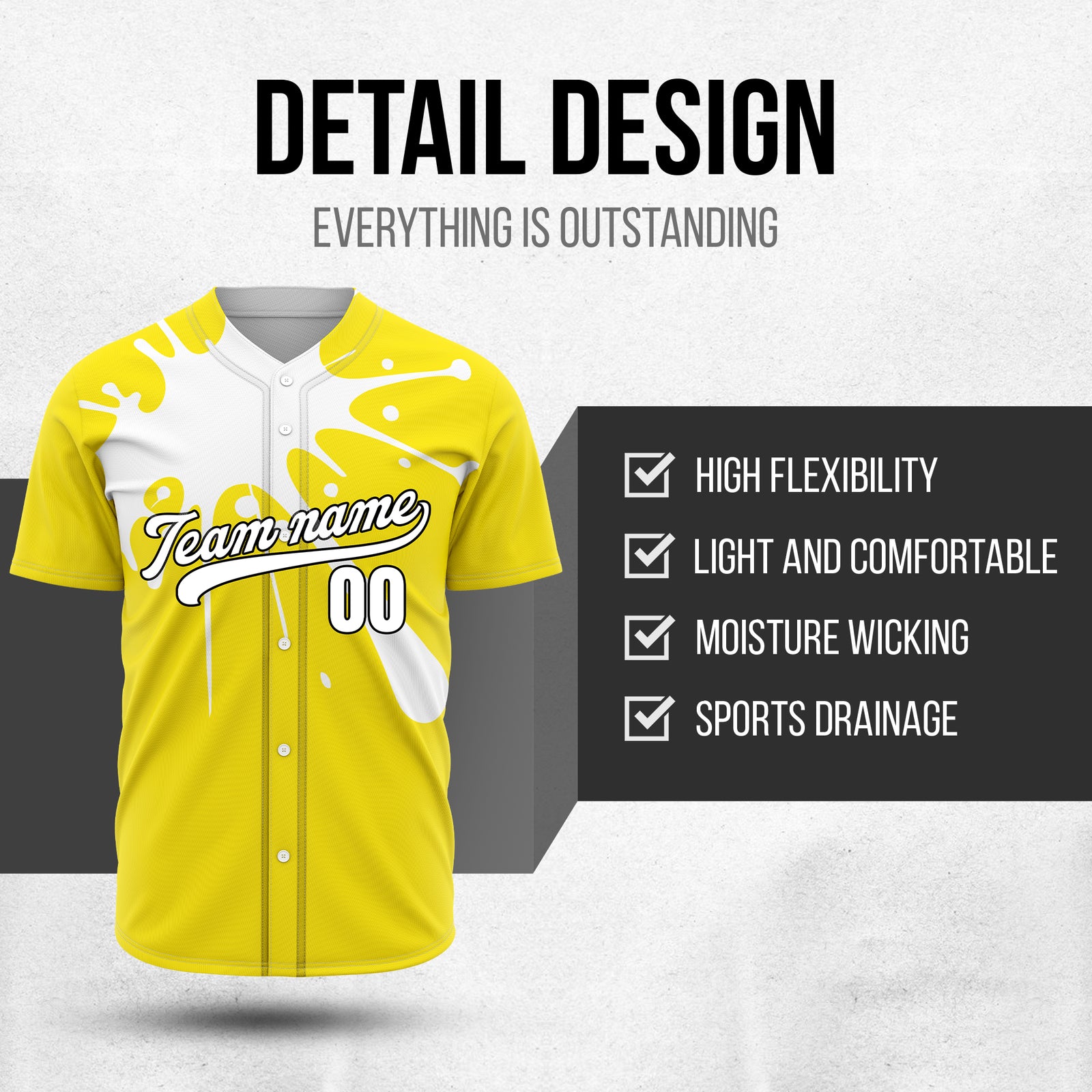 Custom Paint Burst Yellow Sports Jersey Personalized Uniform with Name & Number
