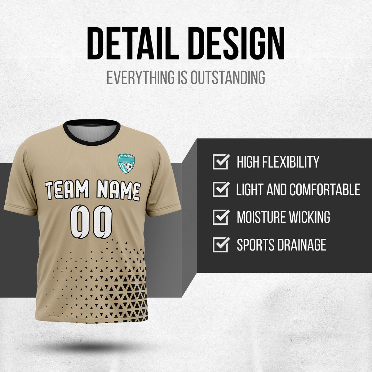 Custom Tri-Edge R Side Pattern Soccer khaki Sport Tops Jersey