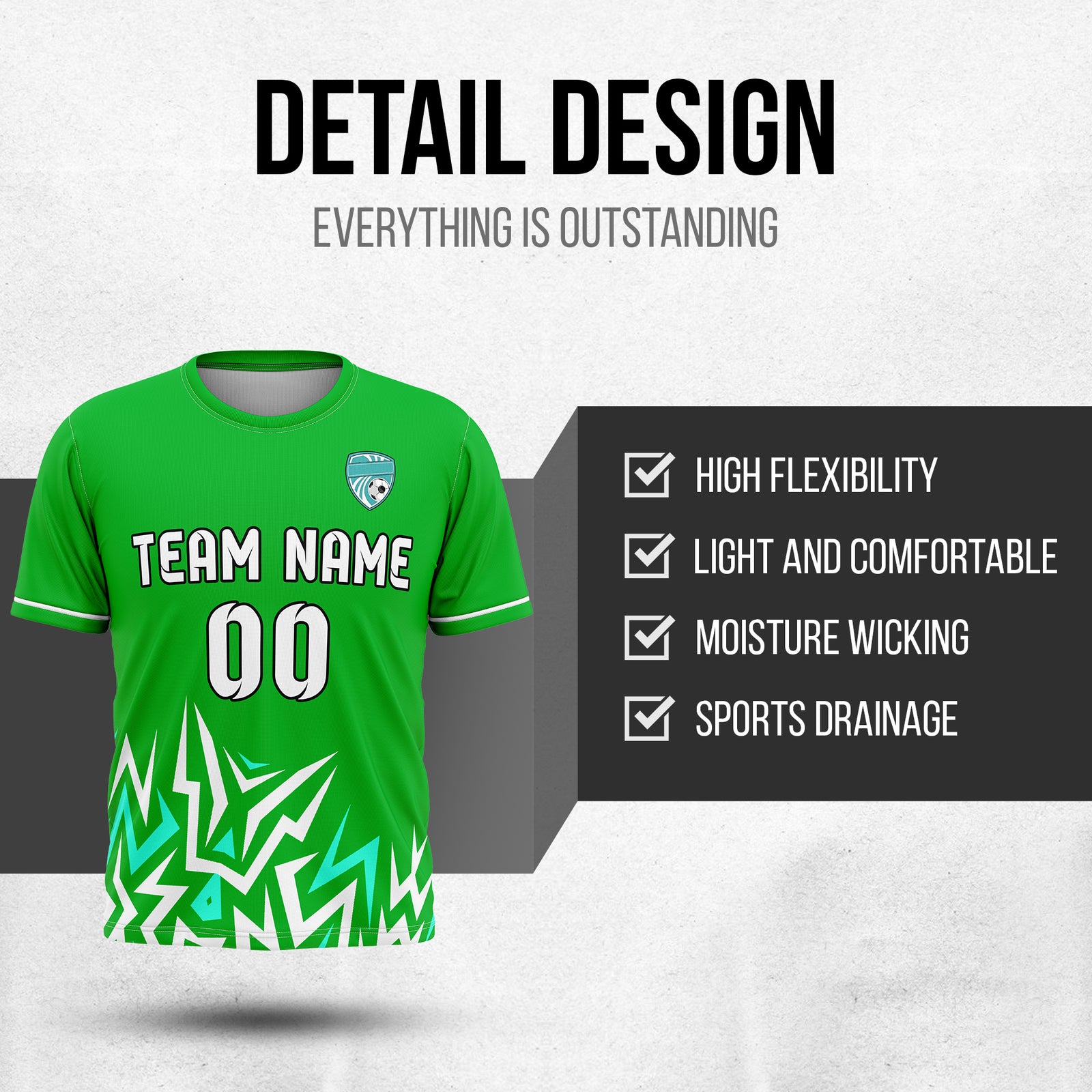 Custom Spark Strike R Side Pattern Soccer Green Sport Tops Jersey