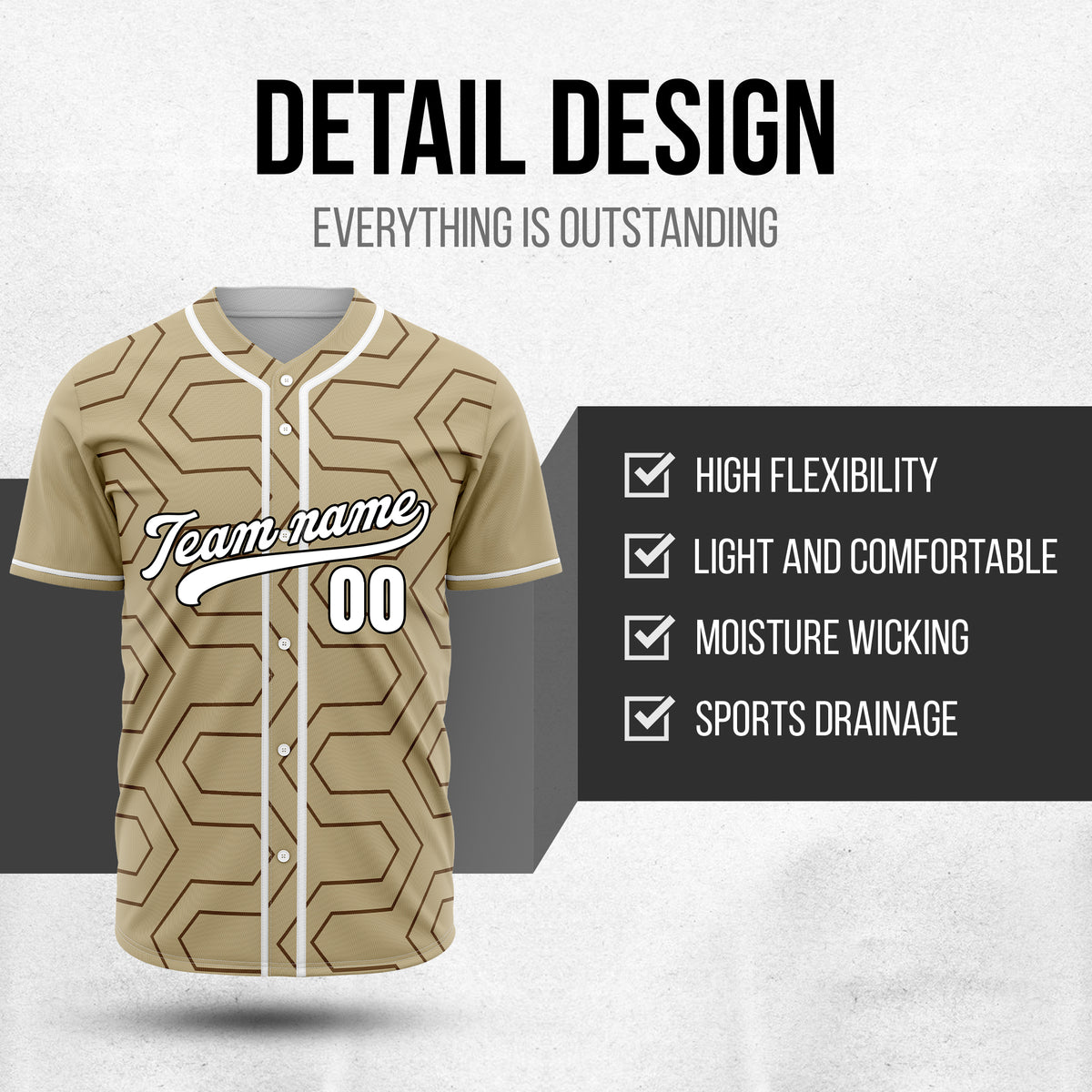 Custom Rhombus Rush Khaki Baseball Sports Jersey Personalized Uniform with Name & Number