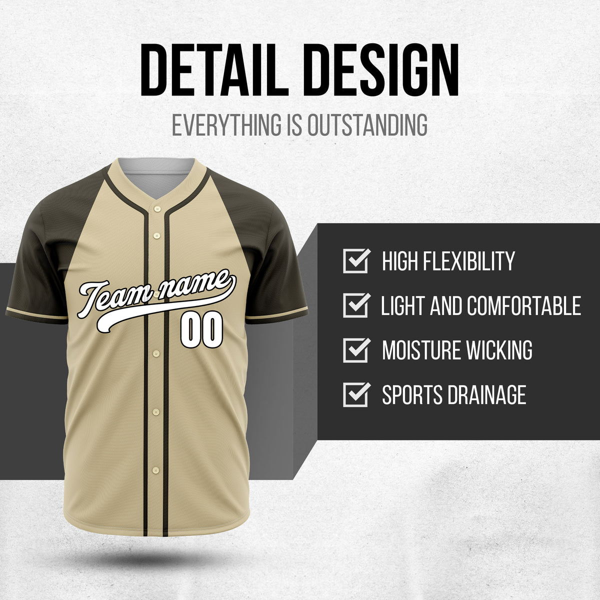 Custom Desert Blaze Khaki Raglan Style Baseball Sports Jersey Personalized Uniform with Name & Number