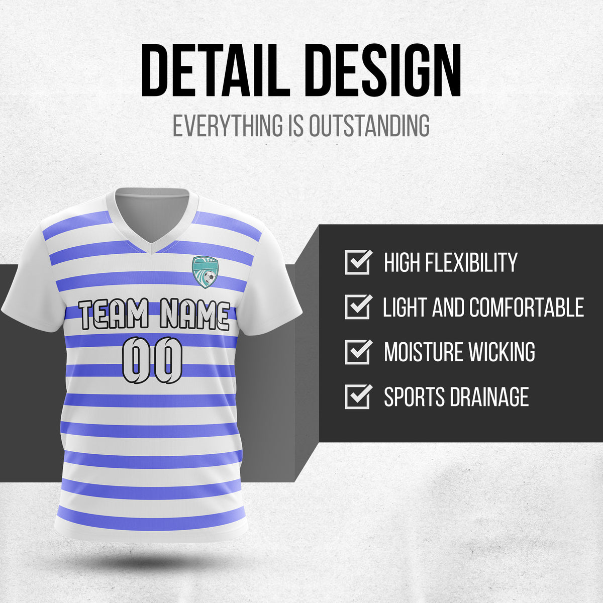 Custom Royal Stripe V-Neck White Soccer sport Tops Jersey