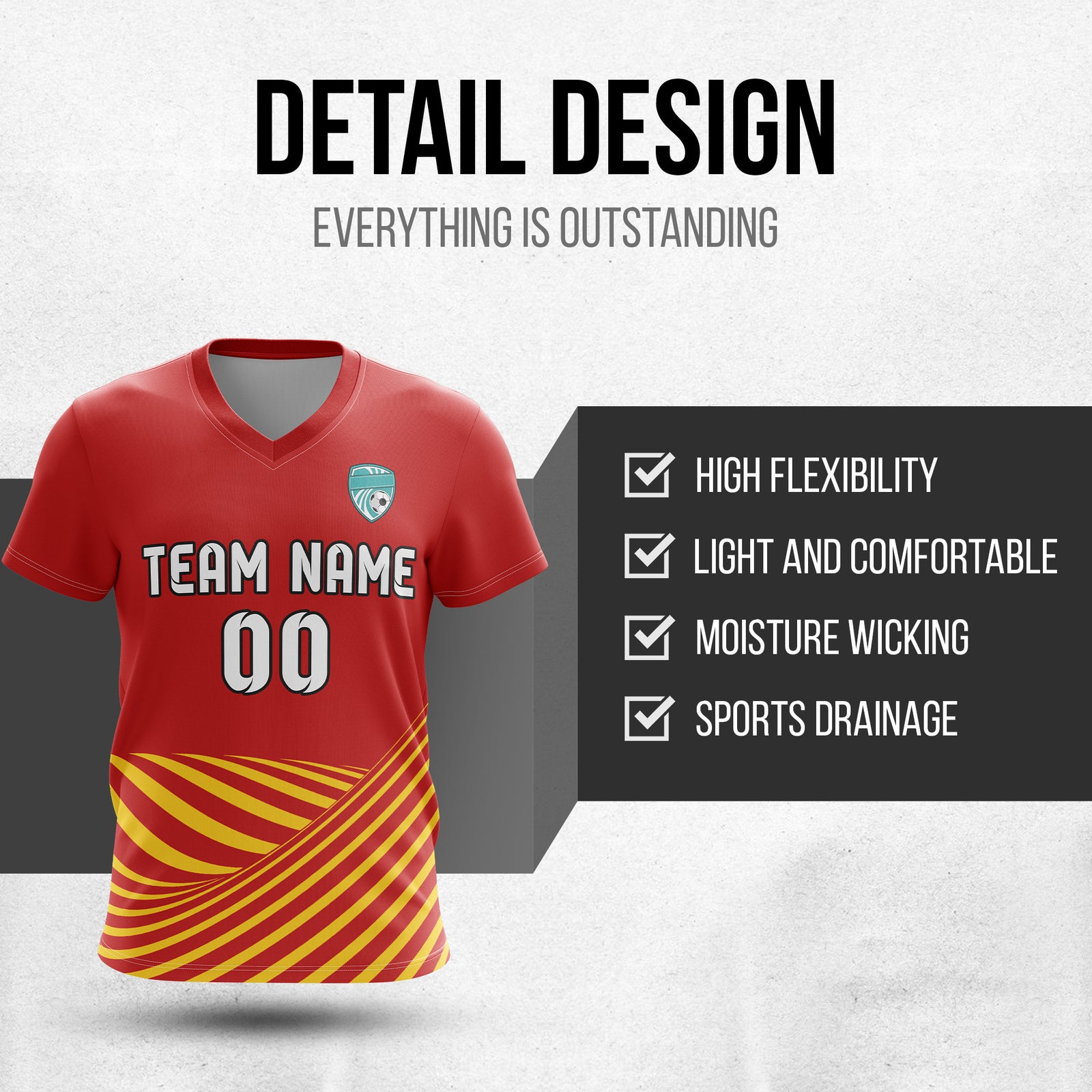 Custom WaveLine Stripe V-Neck Red Soccer sport Tops Jersey